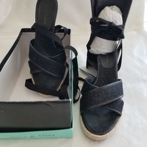 Adorable Kelly & Kate Espadrille Ribbon Sandals "Keystone" Black/Silver Sz8.5M
